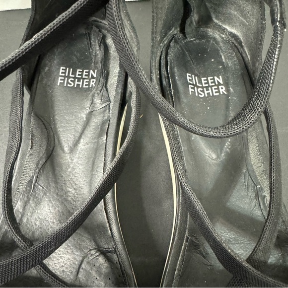 Eileen Fisher Sola Black Nubuck Criss Cross Ankle Strap Heel Zipper Sandals - Picture 2 of 9